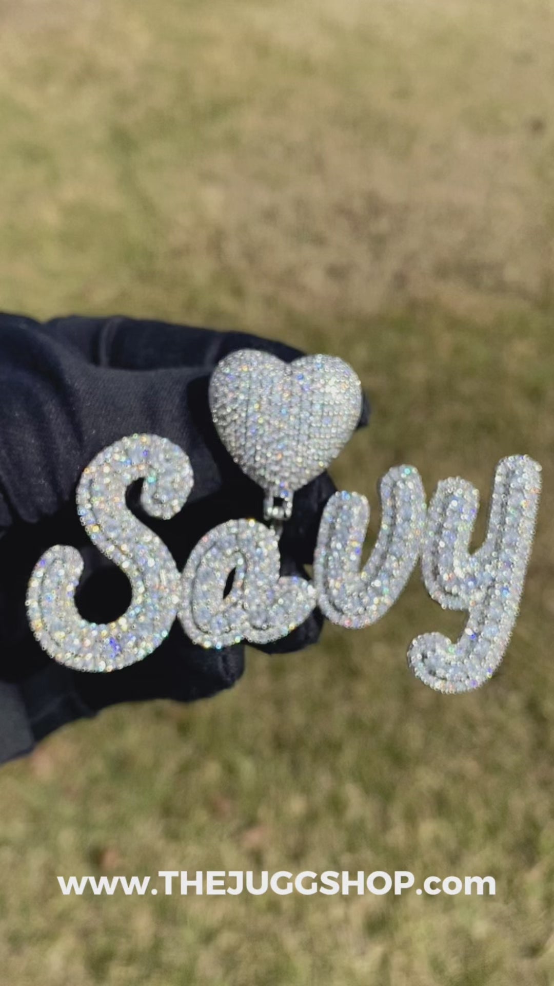 Custom Iced Out Heart With Cursive Name Pendant