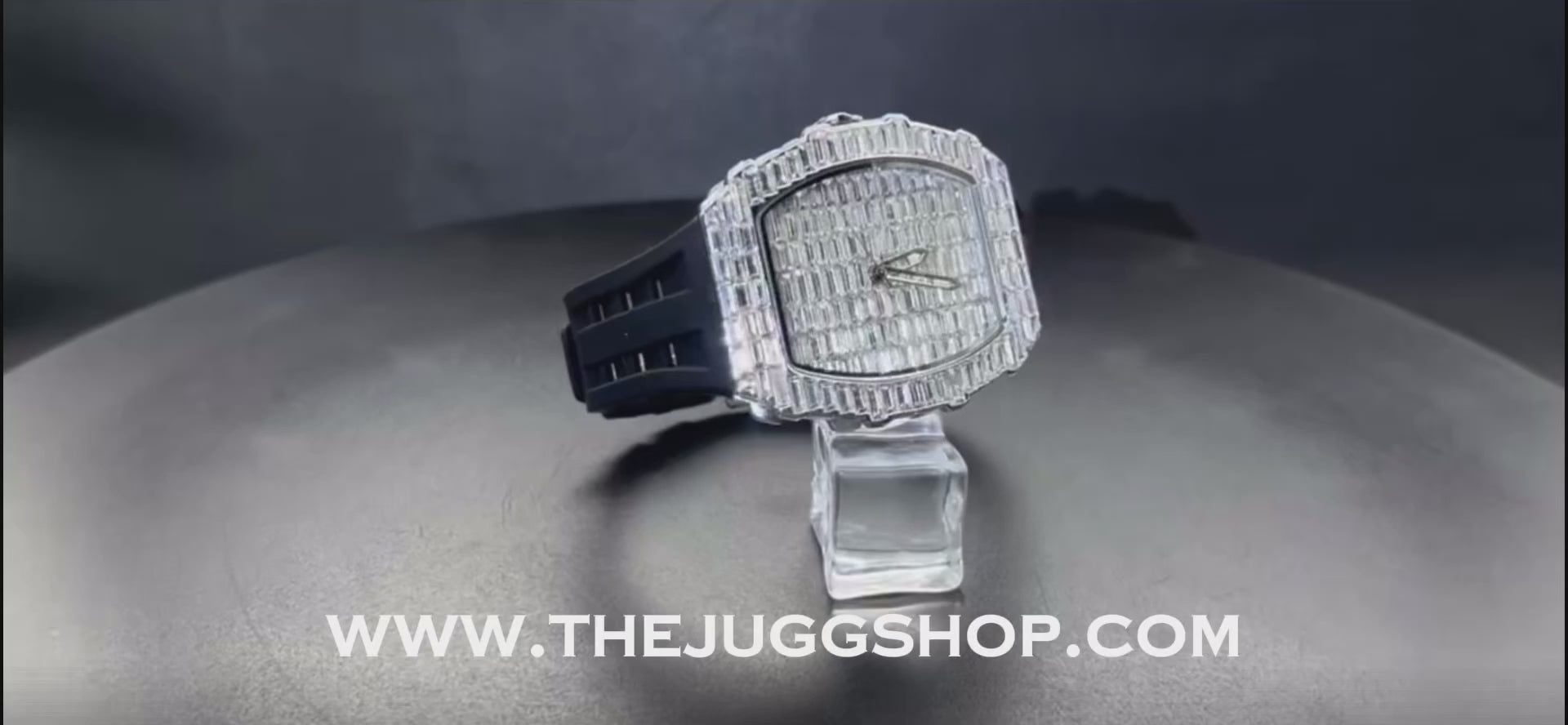 Iced Out 40mm Silver Diamond Baguette Red Band Watch