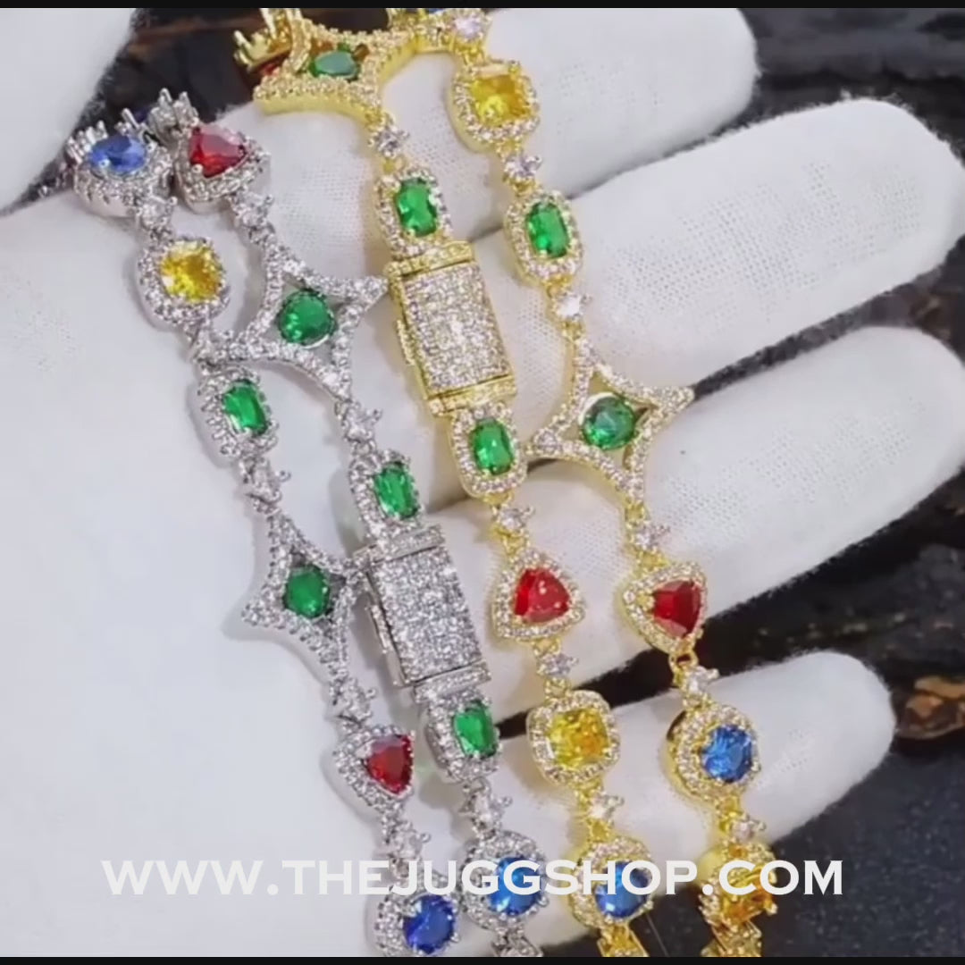 Iced Out Colored Diamond Gem Stone Necklace