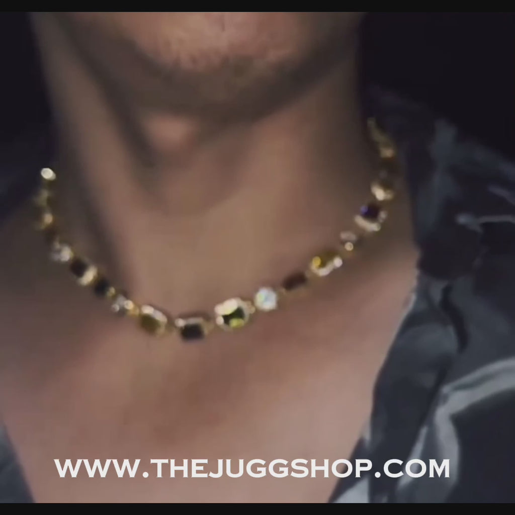 Iced Out Colored Gem Stone Diamond Necklace