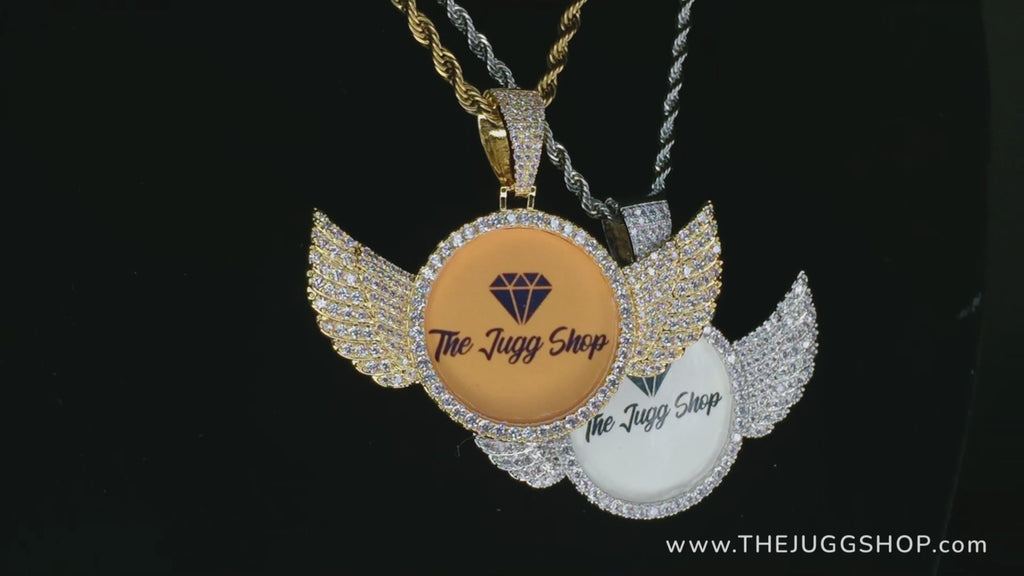 Custom Diamond Wings Photo Charm Necklace