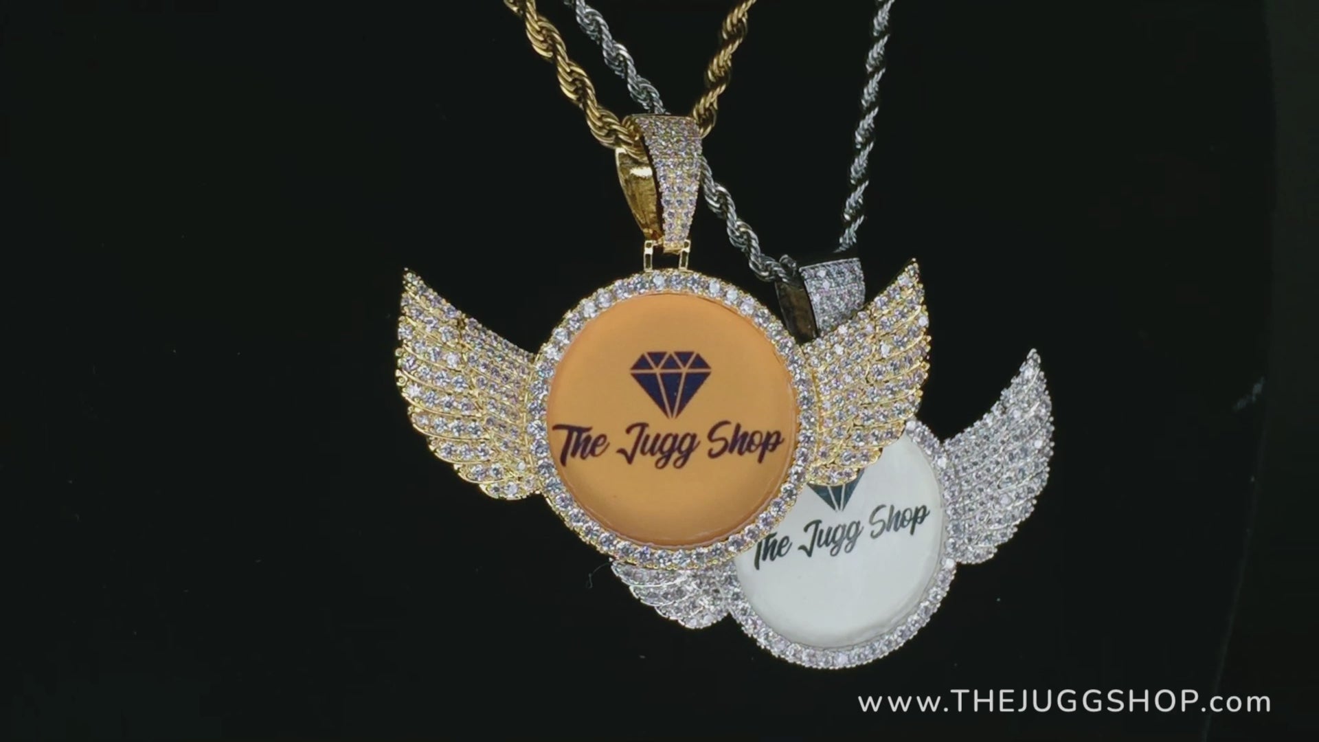 Custom Diamond Wings Photo Charm Necklace