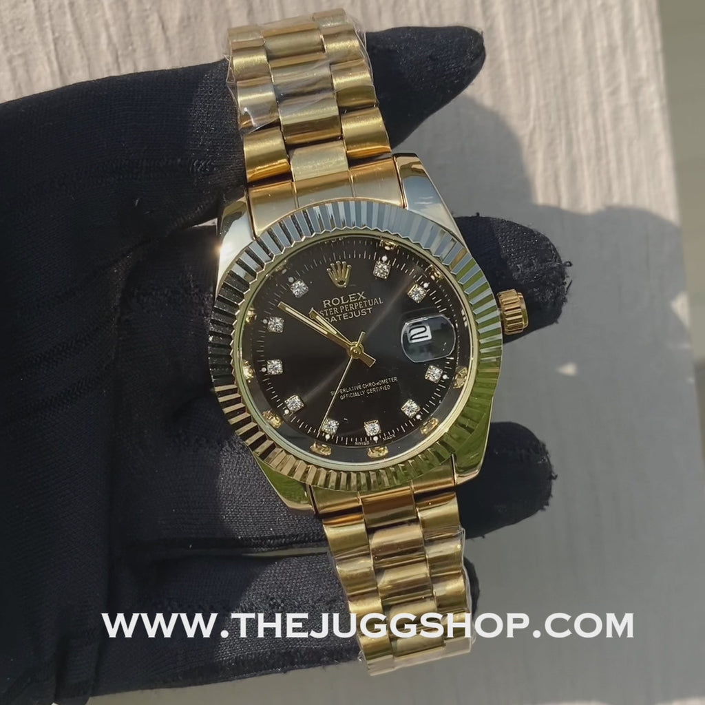 Gold/Black Plain Presidential Day-Date Luxury RLX Watch