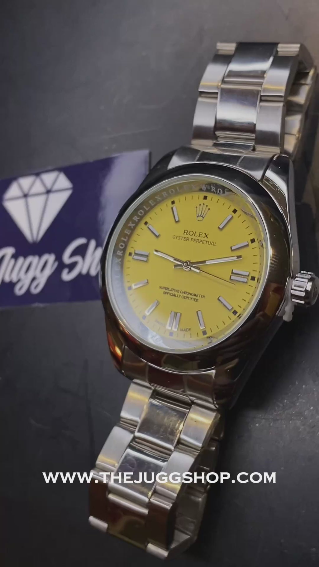 Silver Luxury Yellow Oyster Perpetual RLX Watch