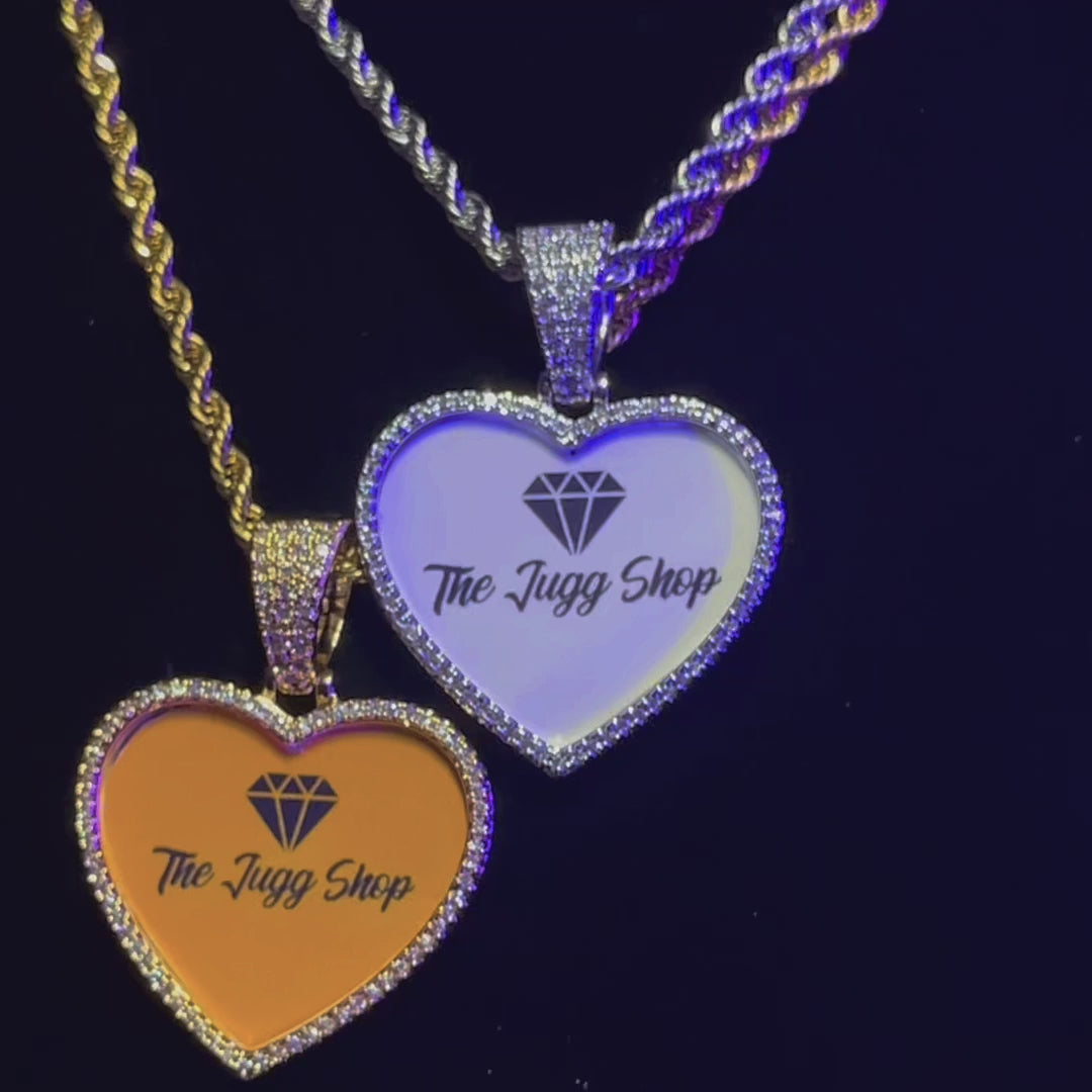 Custom Diamond Mini Heart Photo Charm Necklace
