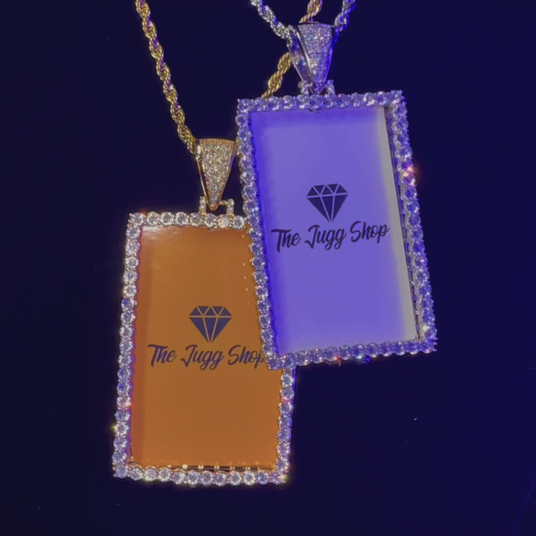 Custom Diamond Rectangle Photo Charm Necklace