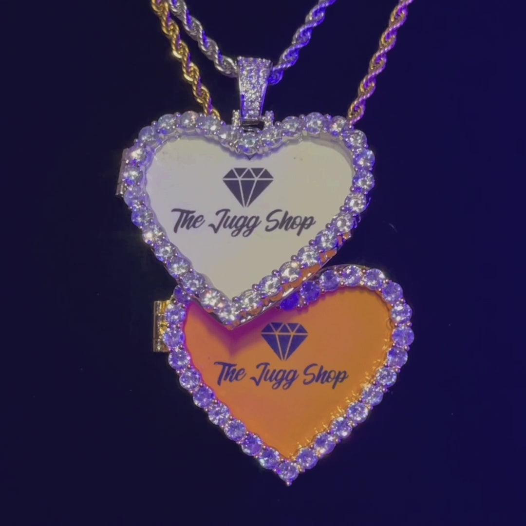 Custom Diamond Heart Photo Charm Necklace