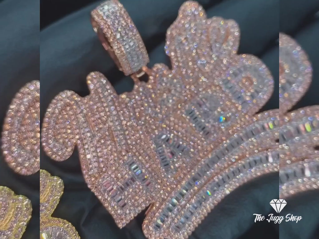 Iced Out Rose Gold “Hustle Hard” Baguette Pendant