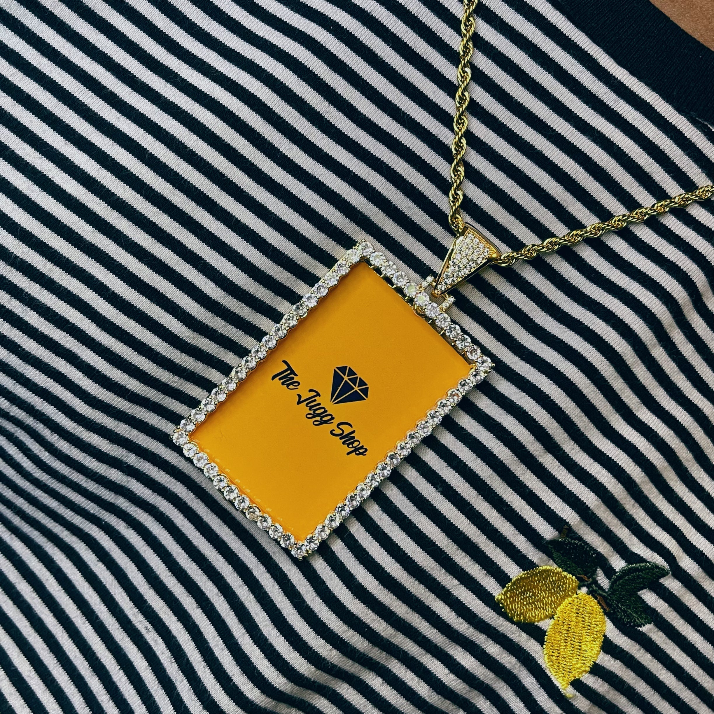 Custom Diamond Rectangle Photo Charm Necklace