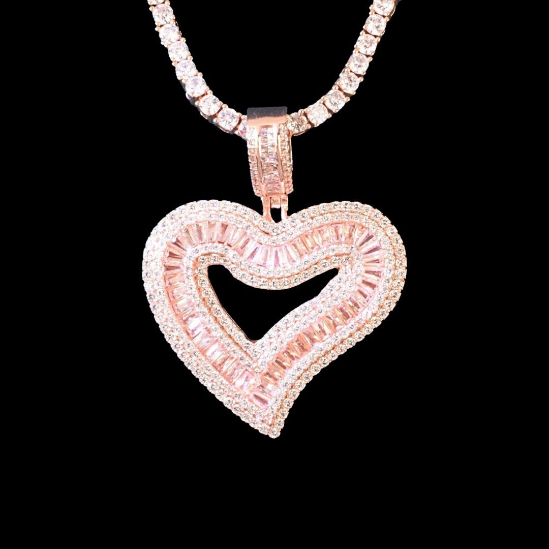 Diamond Baguette Heart Love Pendant