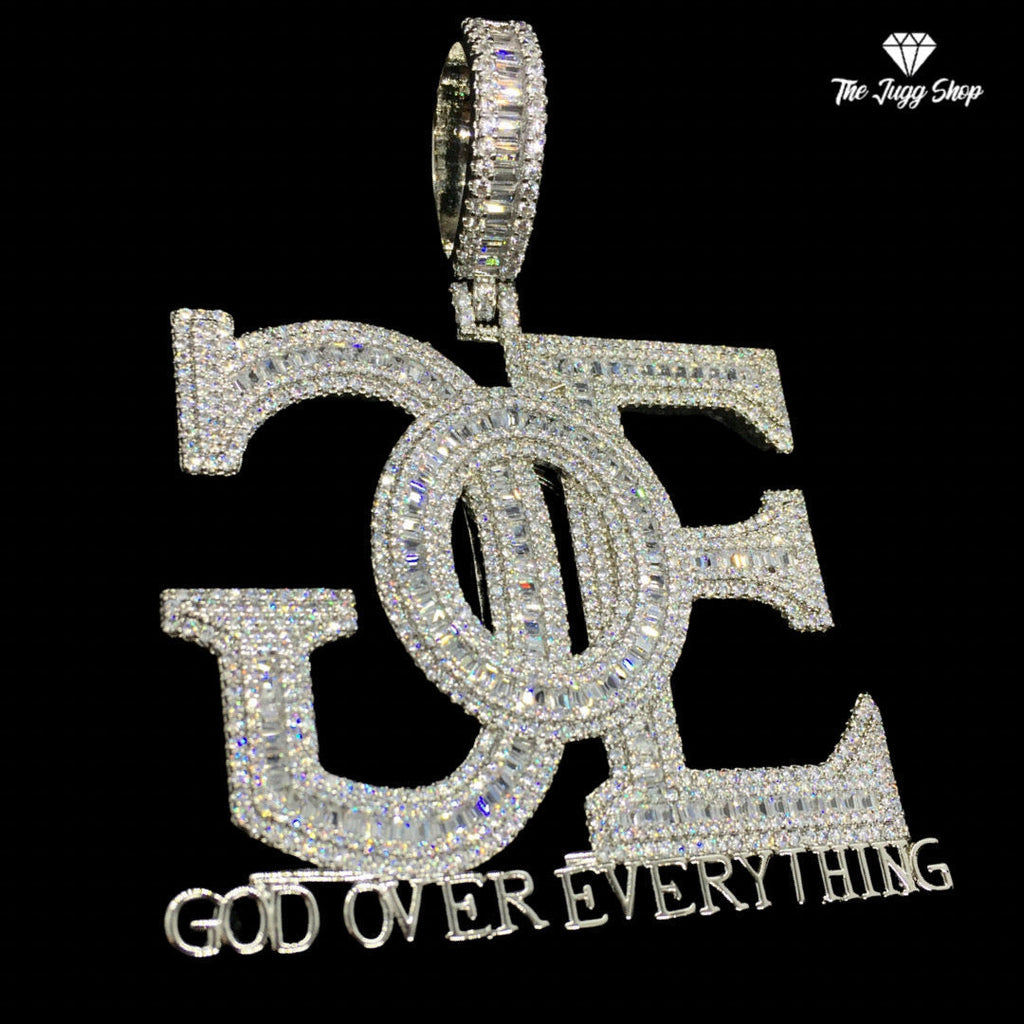 Iced Out Silver “God Over Everything” Pendant