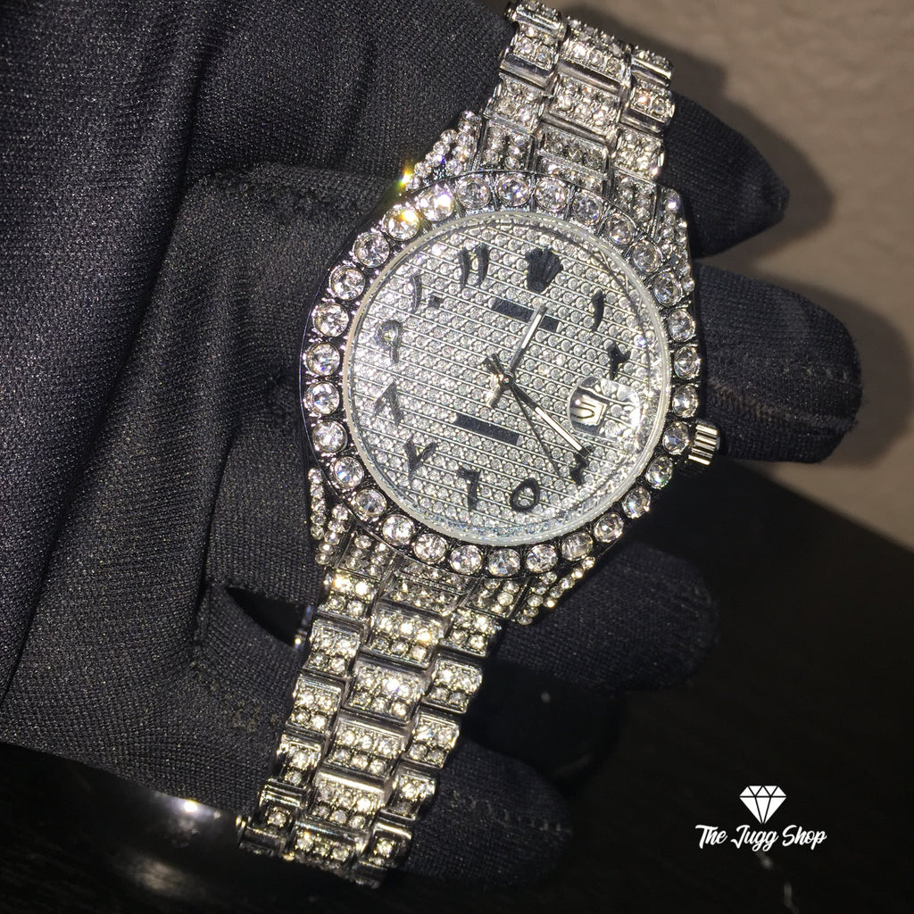 Iced Out 18k Silver Diamond RLX Men’s Watch