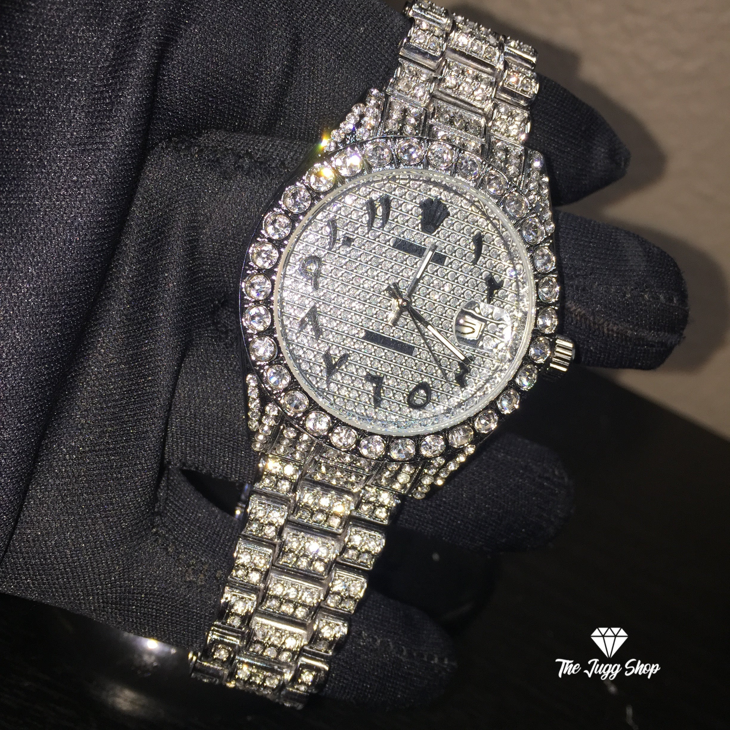 Iced Out 18k Silver Diamond RLX Men’s Watch