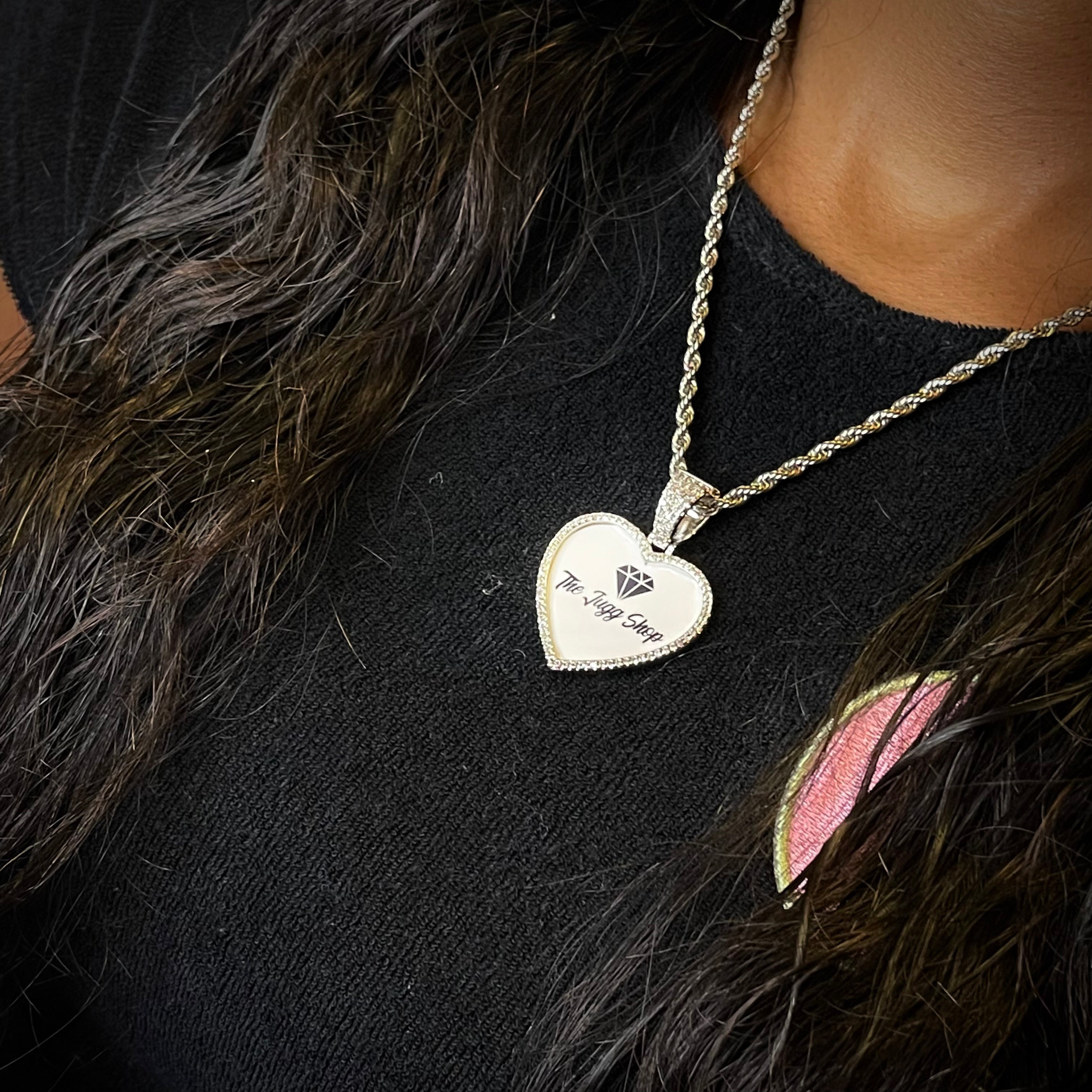 Custom Diamond Mini Heart Photo Charm Necklace