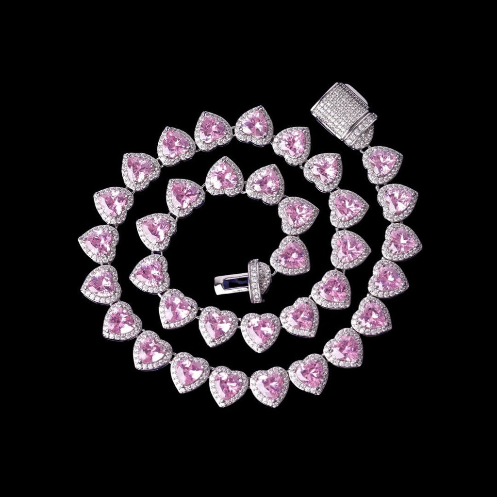 Clustered Pink Diamond Heart Necklace