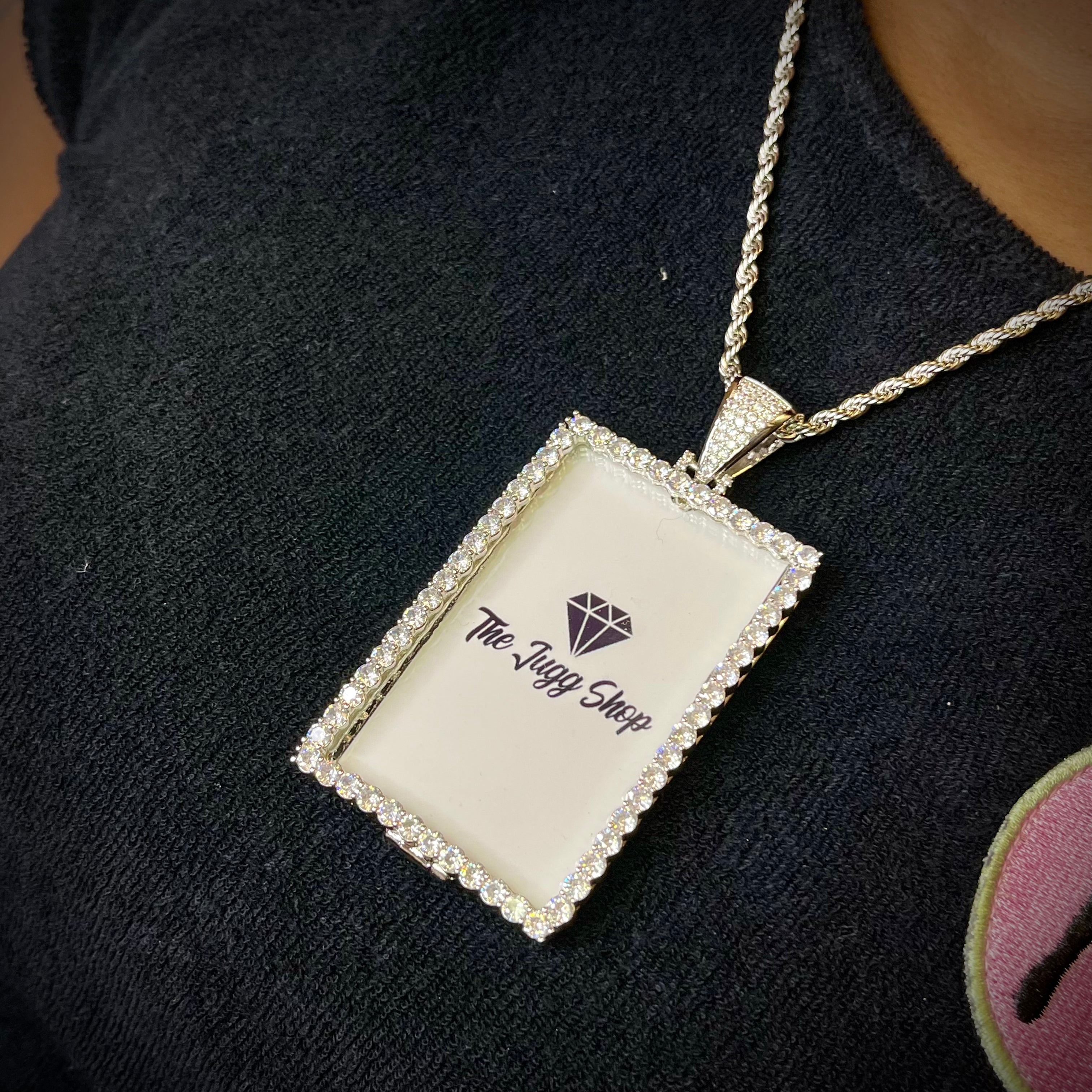 Custom Diamond Rectangle Photo Charm Necklace