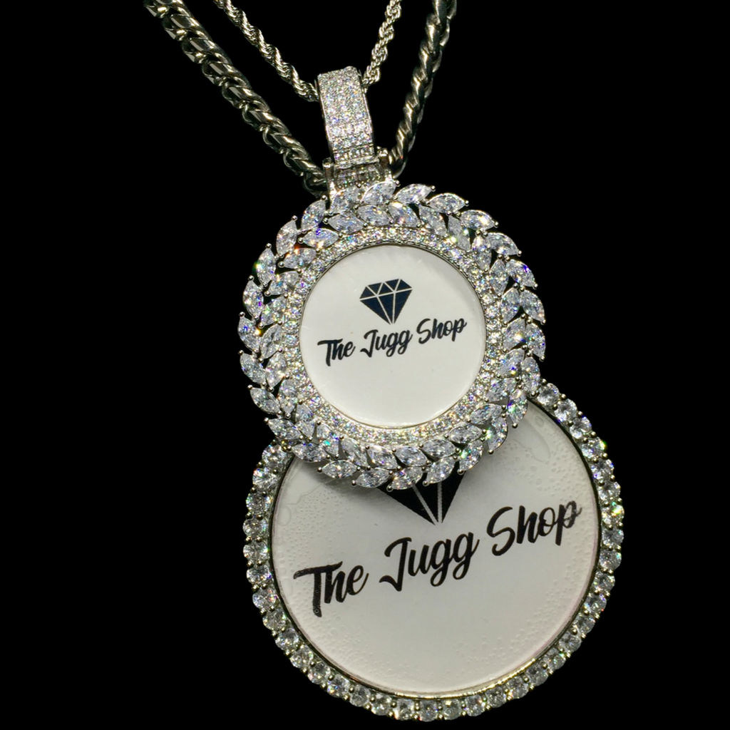 Custom Diamond Silver Leaf + XL Photo Charm Combo Set