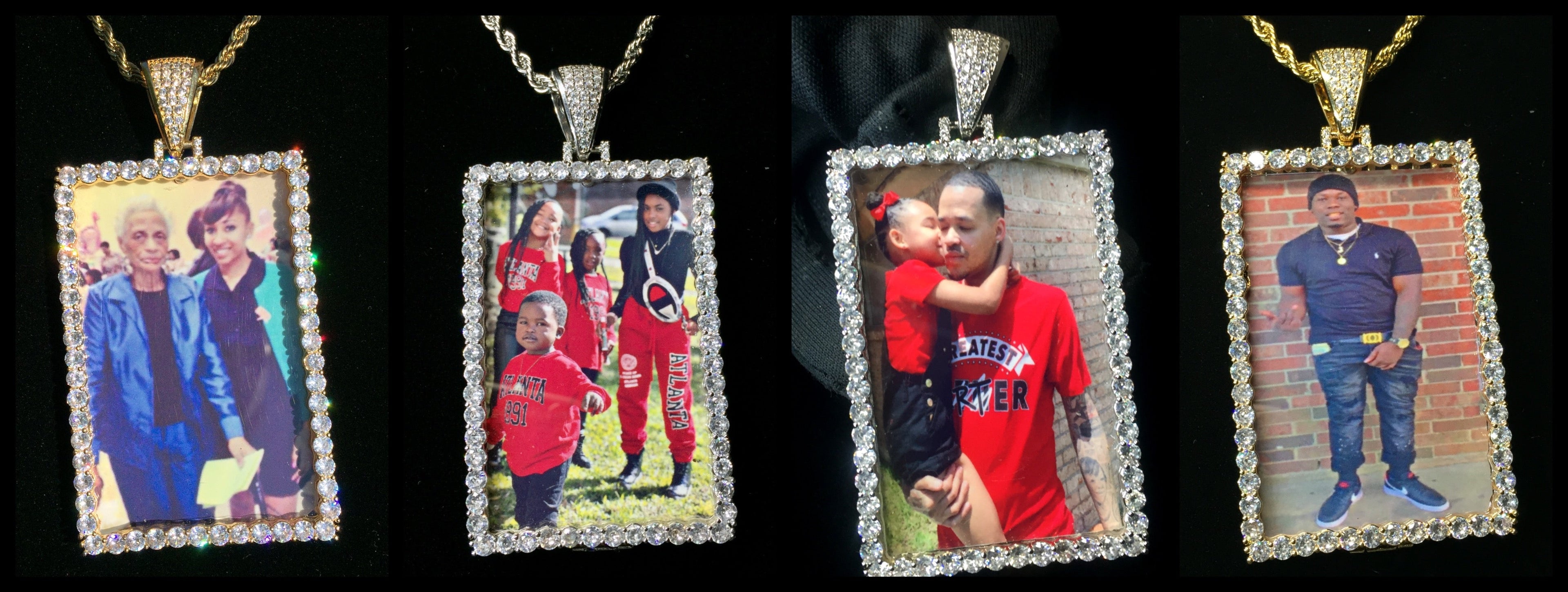 Custom Diamond Rectangle Photo Charm Necklace
