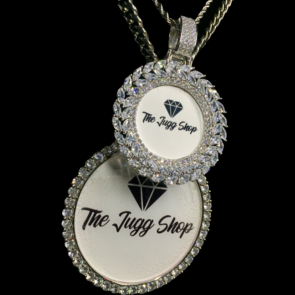 Custom Diamond Silver Leaf + XL Photo Charm Combo Set