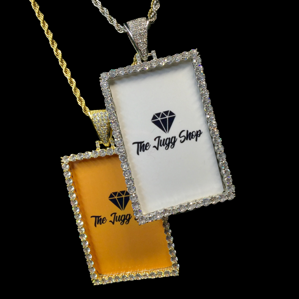 Custom Diamond Rectangle Photo Charm Necklace