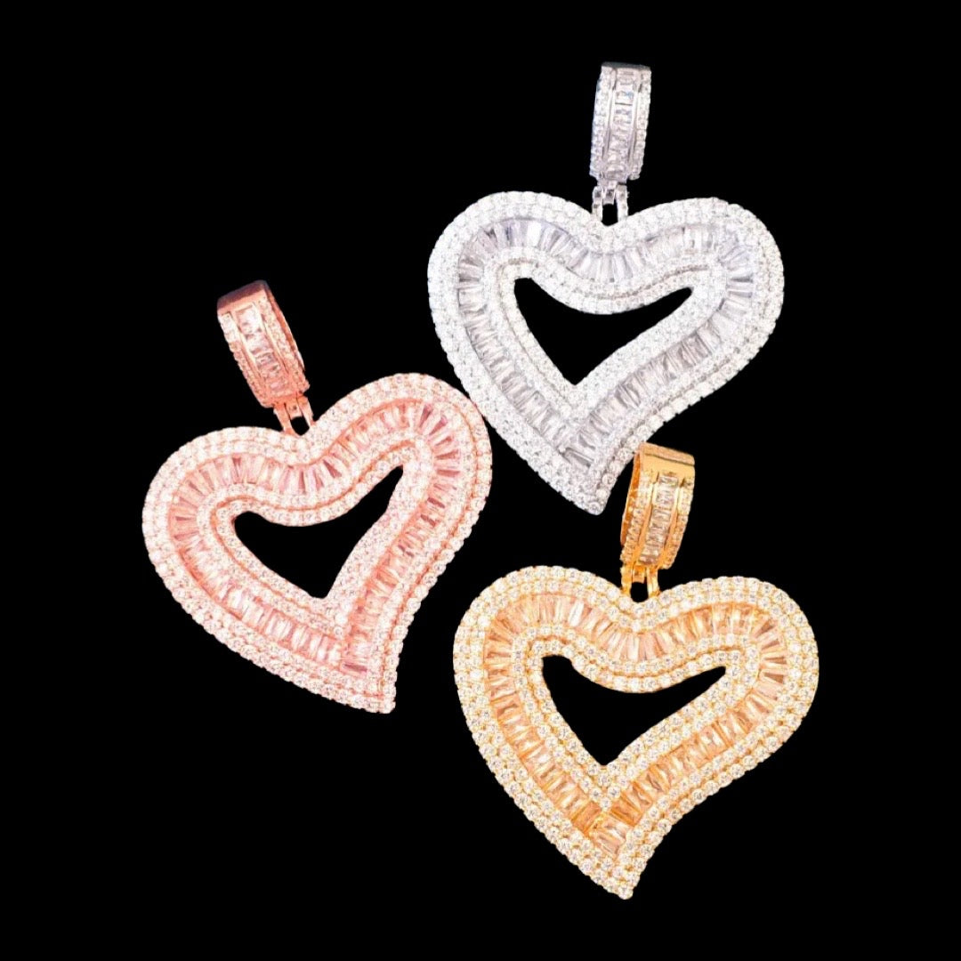 Diamond Baguette Heart Love Pendant