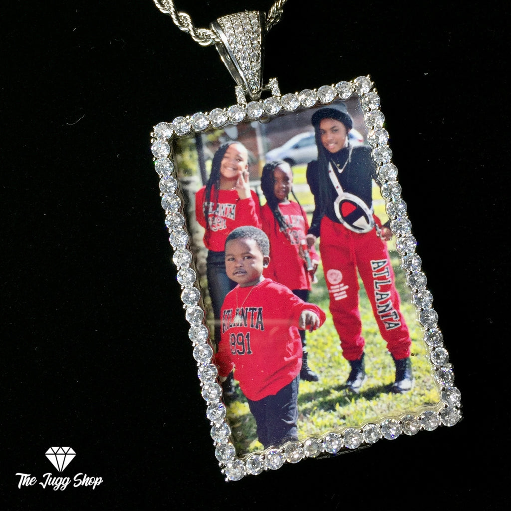 Custom Diamond Rectangle Photo Charm Necklace