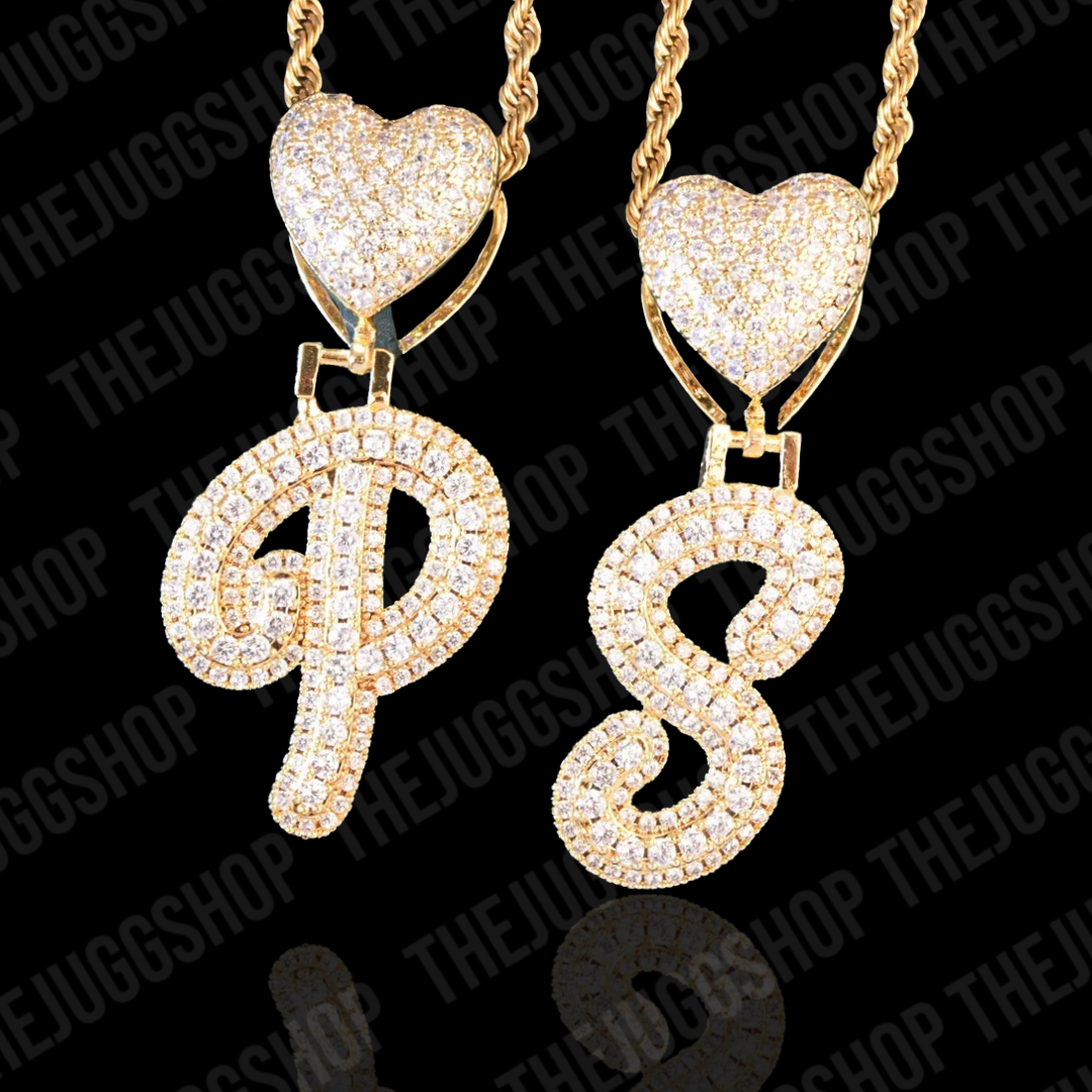 Iced Out Custom Diamond Initial With Heart Name Pendant