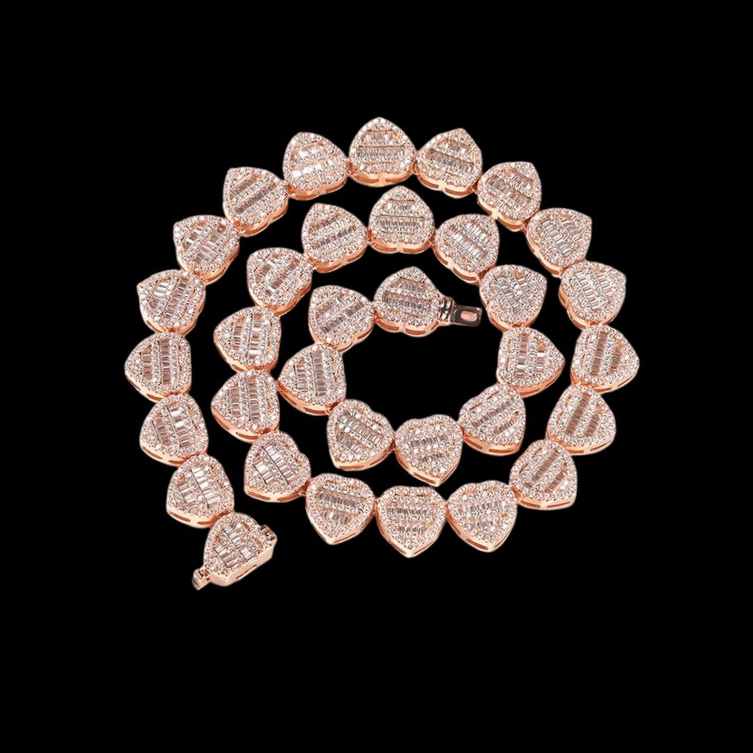 Iced Out 10K Diamond Baguette Heart Necklace