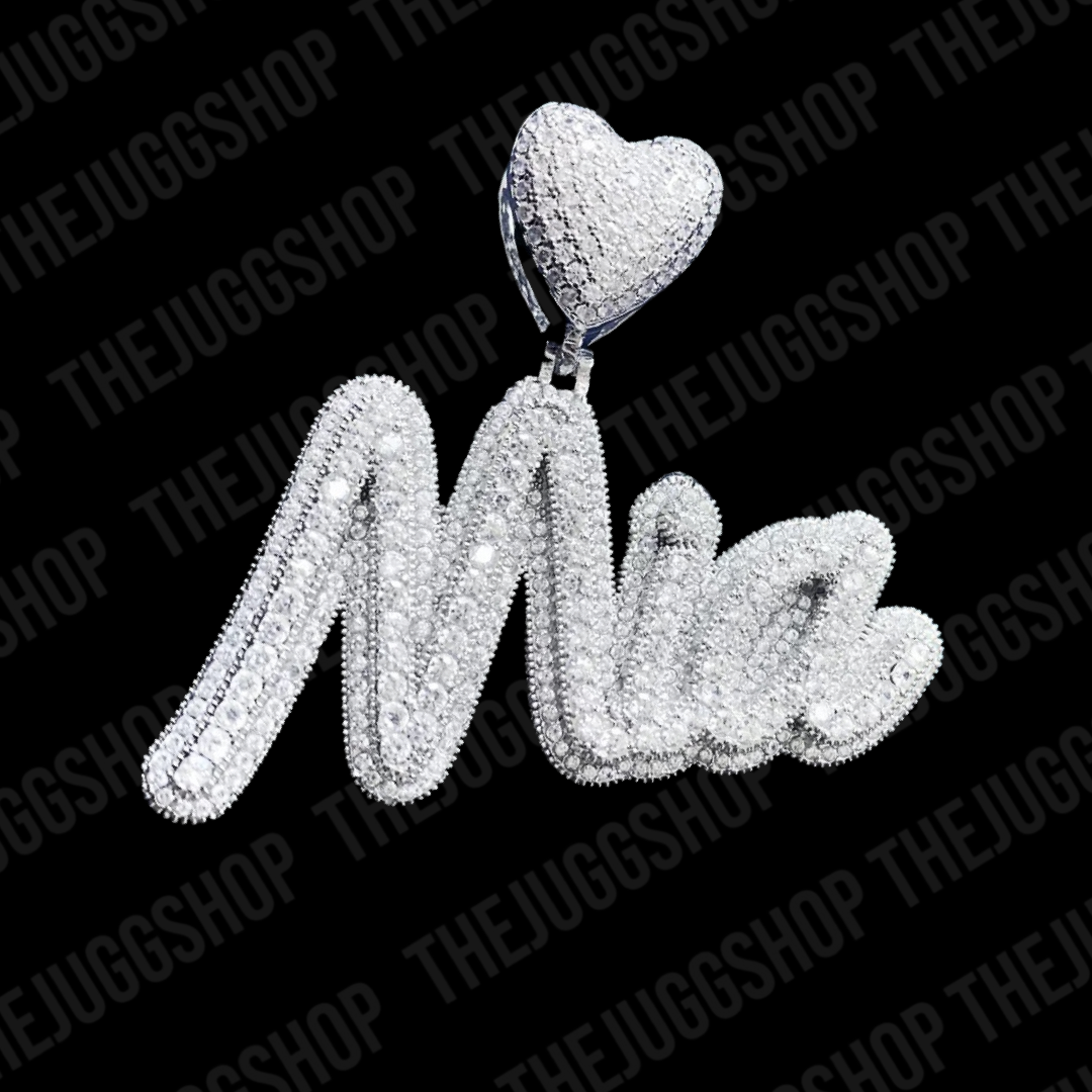 Custom Iced Out Heart With Cursive Name Pendant