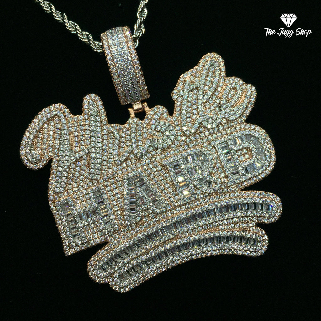 Iced Out Rose Gold “Hustle Hard” Baguette Pendant