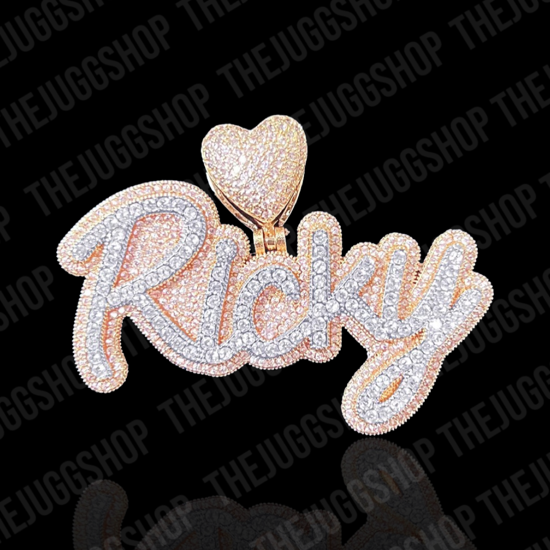 Custom Iced Out Heart With Cursive Name Pendant