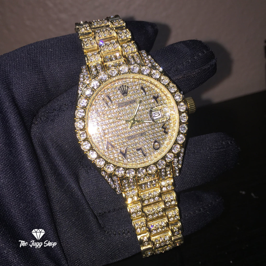 Iced Out 18k Gold Diamond RLX Men’s Watch