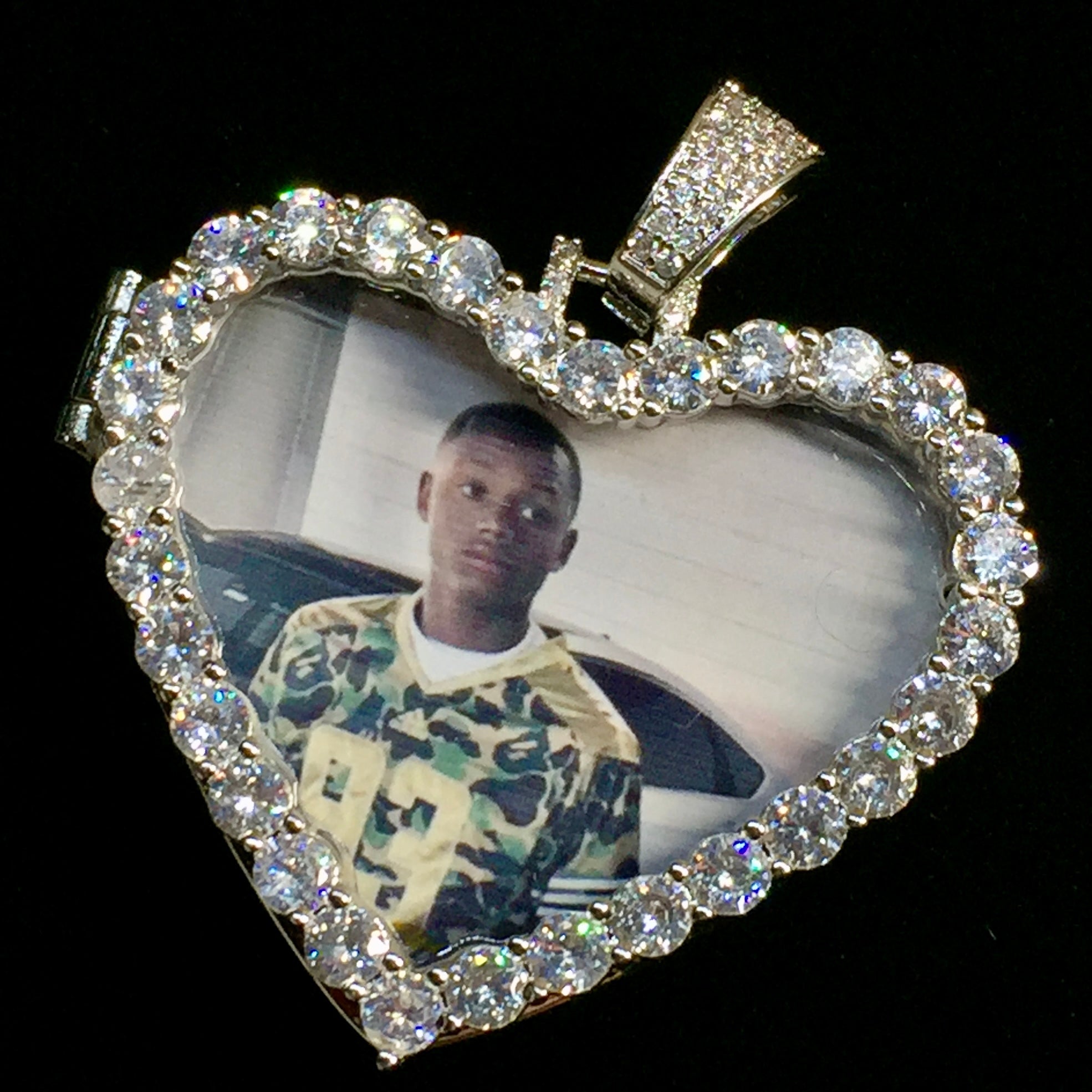 Custom Diamond Heart Photo Charm Necklace