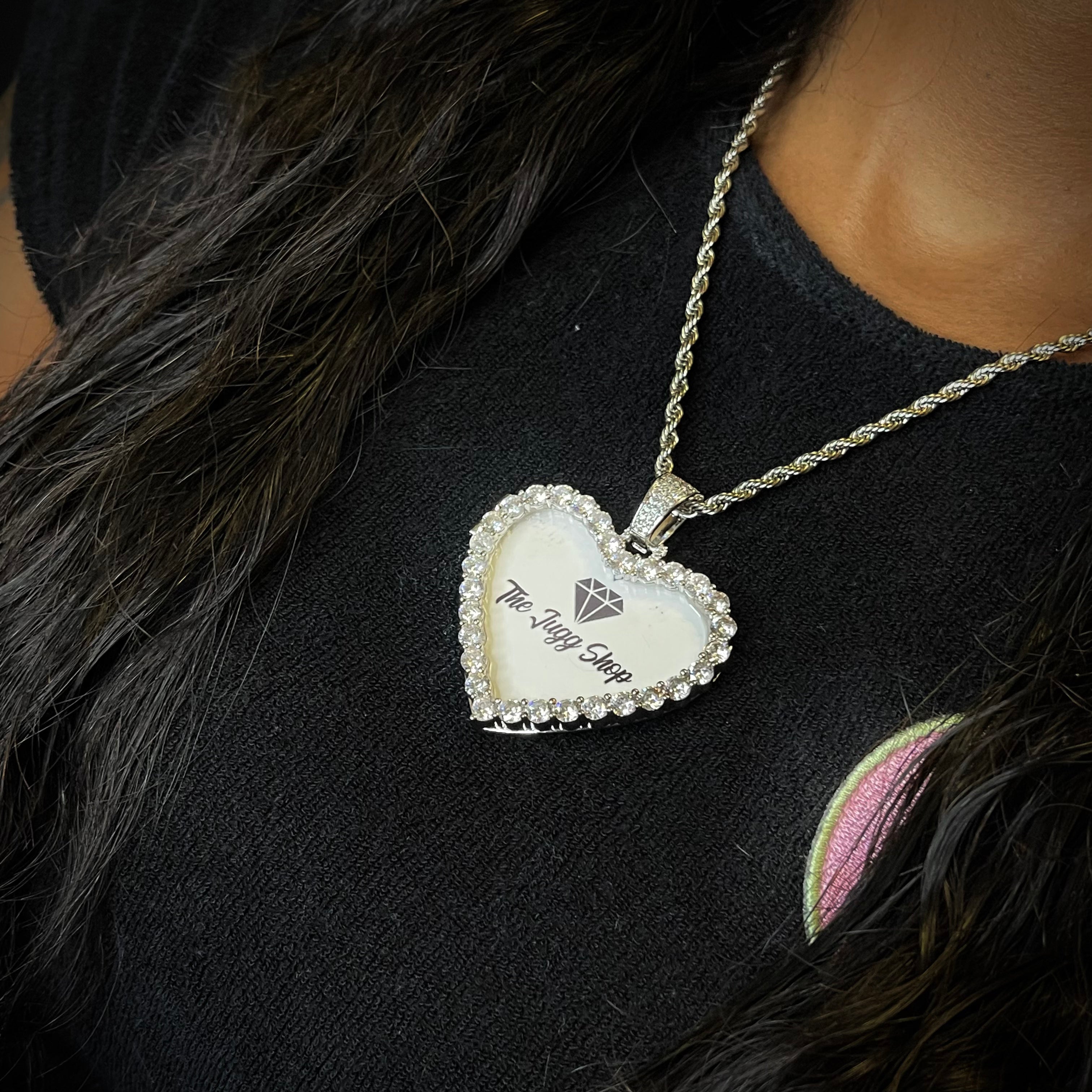 Custom Diamond Heart Photo Charm Necklace