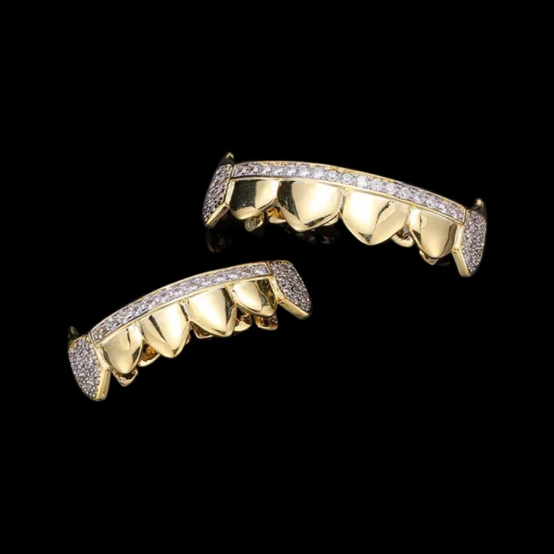 Iced Out Gold Plated Solid With Diamond Fanged Grill