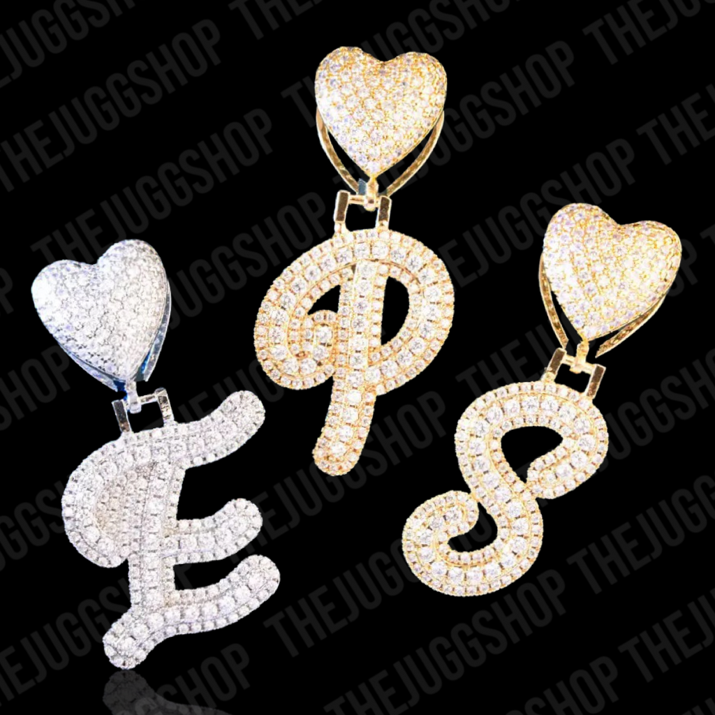 Iced Out Custom Diamond Initial With Heart Name Pendant