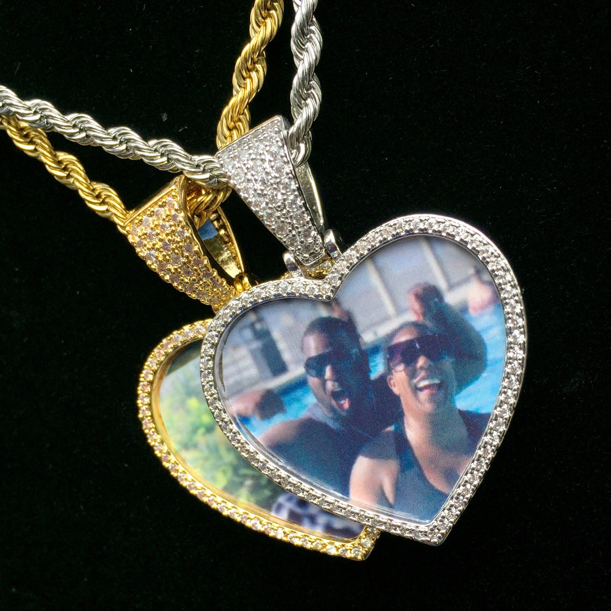 Custom Diamond Mini Heart Photo Charm Necklace