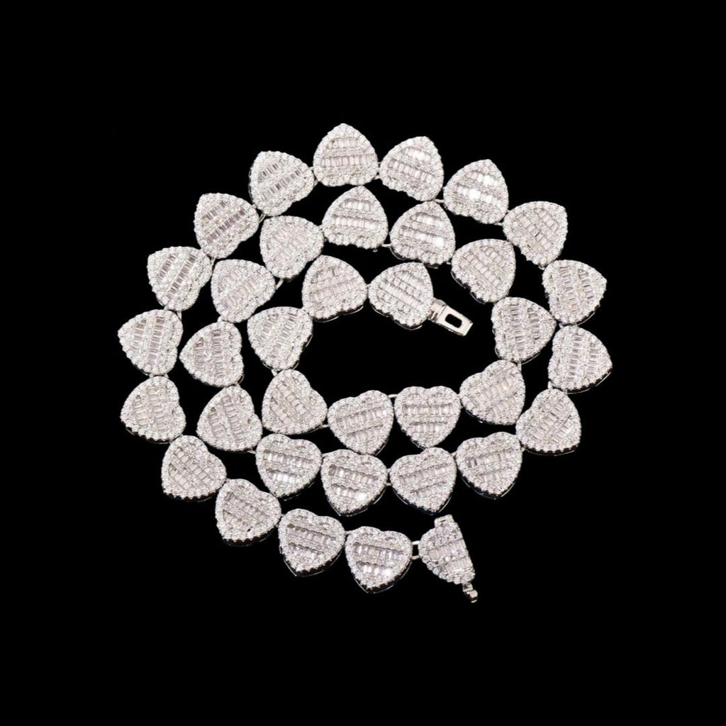 Iced Out 10K Diamond Baguette Heart Necklace